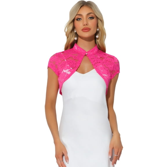 DARING DIVA Women's Lace Cardigan Stand Collar Short Shrugs XL Hot Pink