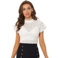 thumbnail image 1 of DARING DIVA Women's Lace Floral Short Sleeve Sheer Blouse XL White, 1 of 6