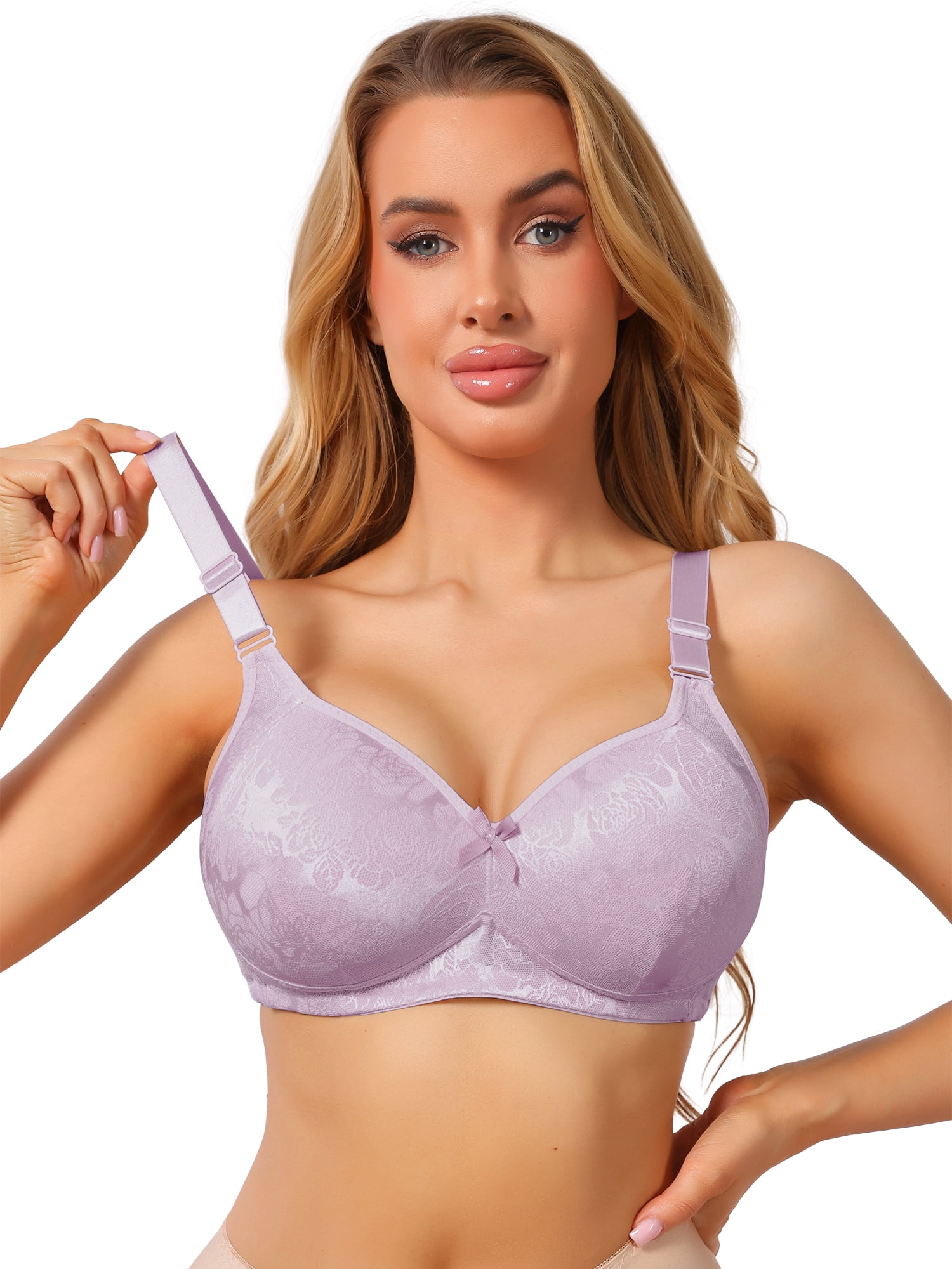 DARING DIVA Women's Lace Full Coverage Wireless Soft Cup Wide Strap Bra C 36 Light Purple