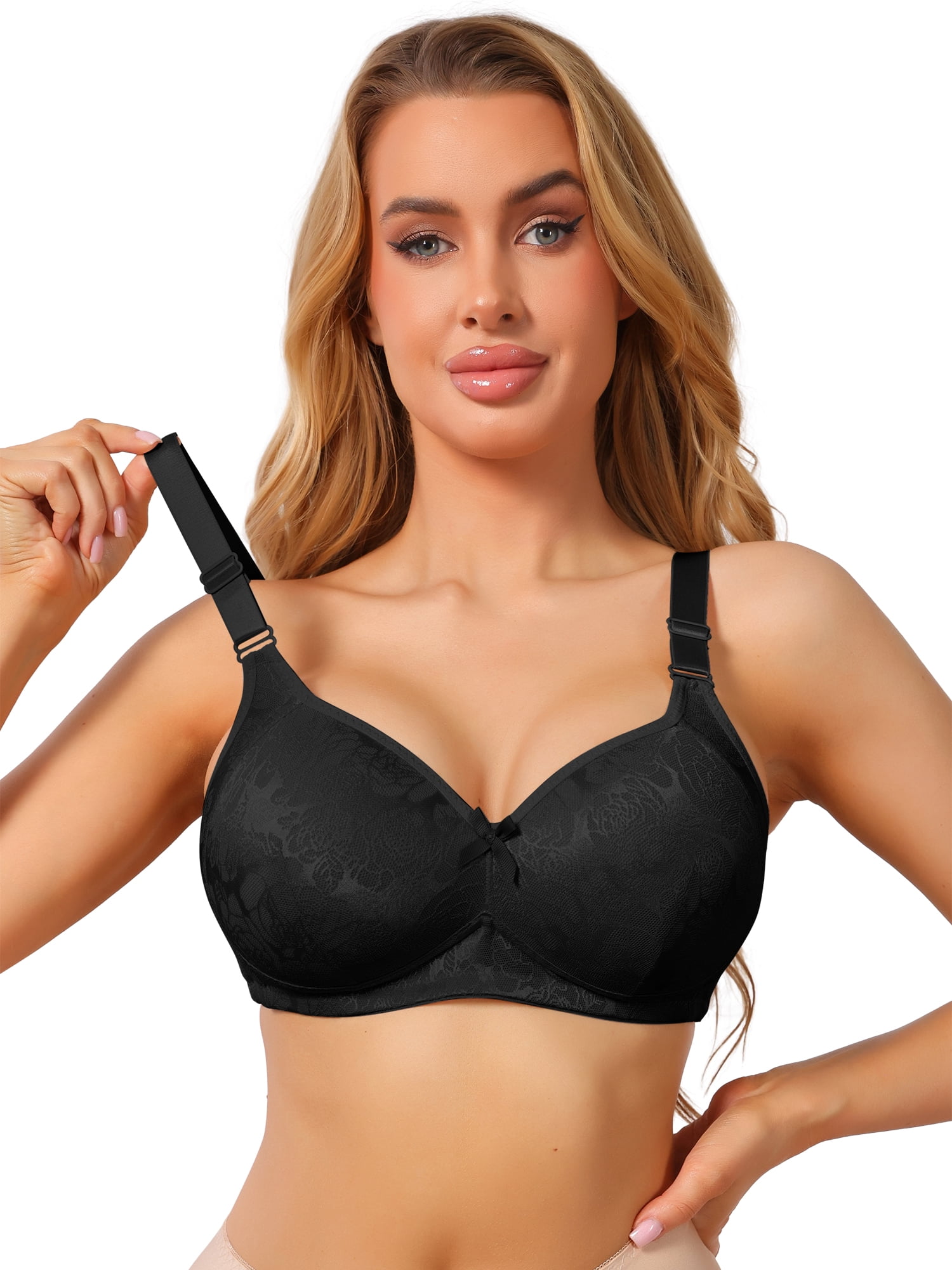 DARING DIVA Women's Lace Full Coverage Wireless Soft Cup Wide Strap Bra C 38 Black