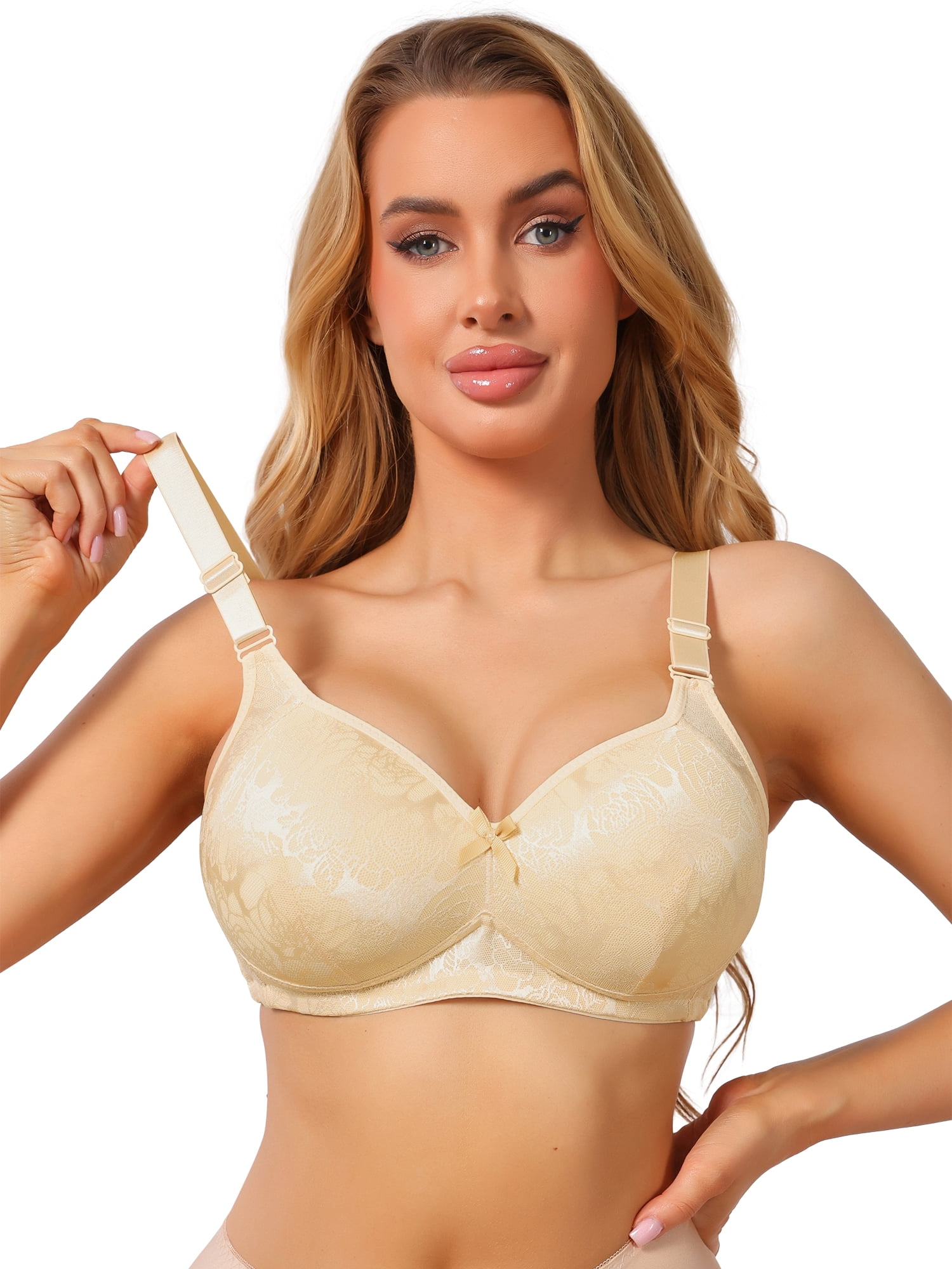 DARING DIVA Women's Lace Full Coverage Wireless Soft Cup Wide Strap Bra C 44 Beige