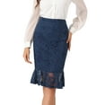 thumbnail image 1 of DARING DIVA Women's Lace Knee Length Bodycon Fishtail Skirt L Dark Blue, 1 of 6