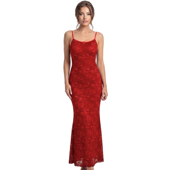 DARING DIVA Women's Lace Maxi Dress for Business Casual Formal Occasions XS Burgundy