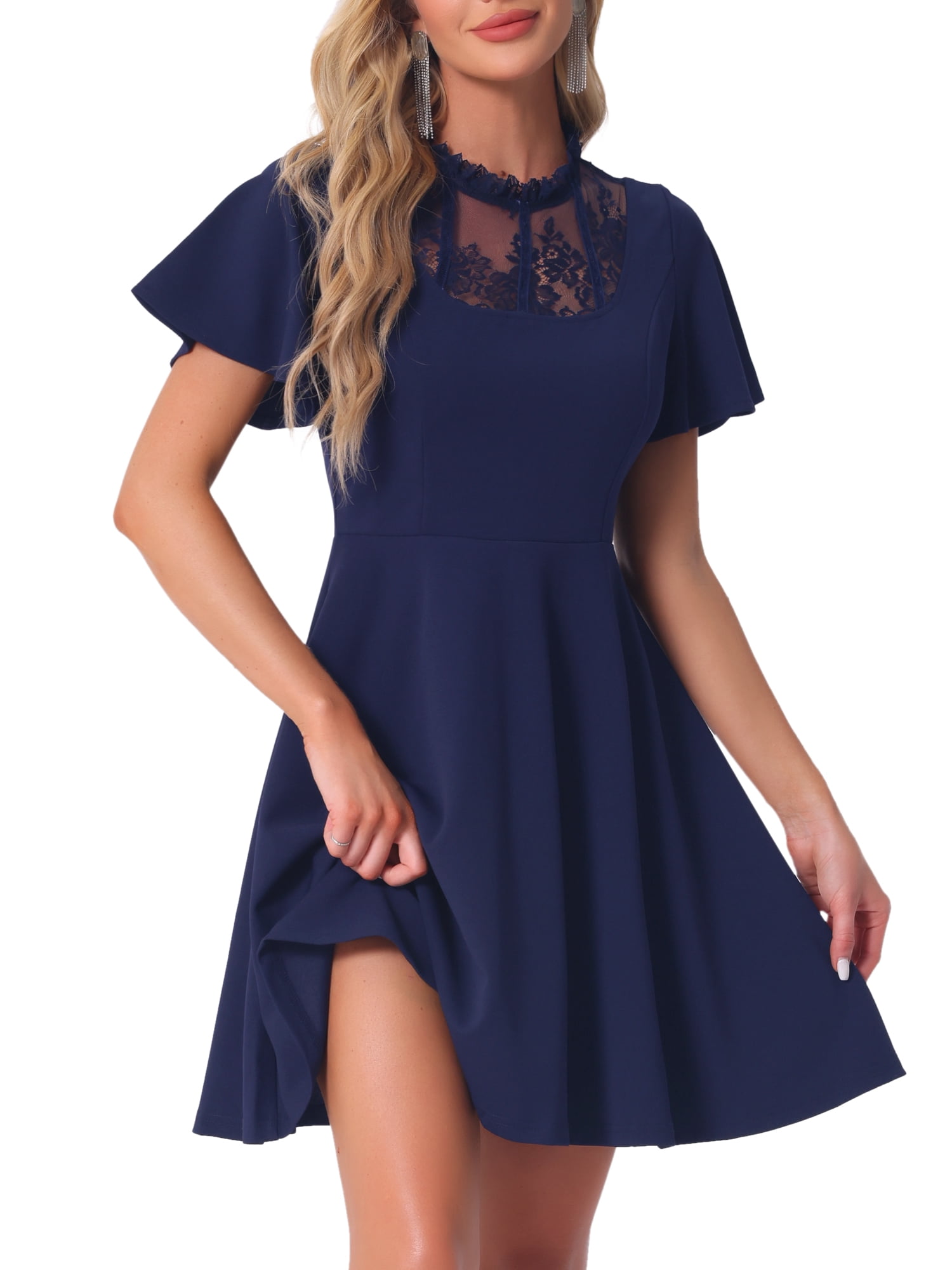 DARING DIVA Women's Lace Mesh Halter Neck Gothic Midi Dresses S Dark Blue