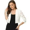 thumbnail image 1 of DARING DIVA Women's Lace Panel Crop Bolero Shrug Dress for Work Office M White, 1 of 7