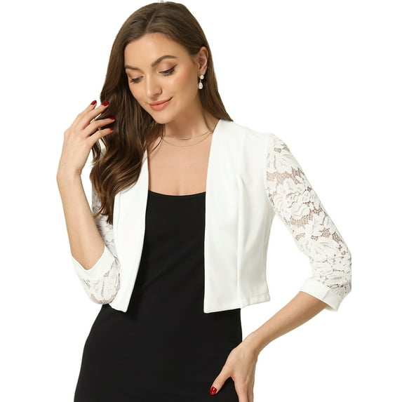 DARING DIVA Women's Lace Panel Crop Bolero Shrug Dress for Work Office M White