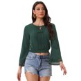 thumbnail image 1 of DARING DIVA Women's Lace Peasant Bell Sleeve Smocked Hem Cropped Boho Blouse M Deep Green, 1 of 6