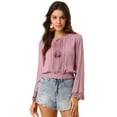 thumbnail image 1 of DARING DIVA Women's Lace Peasant Bell Sleeve Smocked Hem Cropped Boho Blouse XL Dusty Pink, 1 of 6