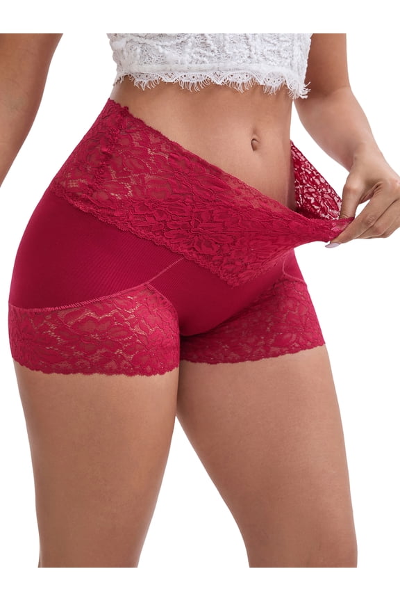 Women's Lace Seamless Tummy Control Hip Lifting Panties L Burgundy