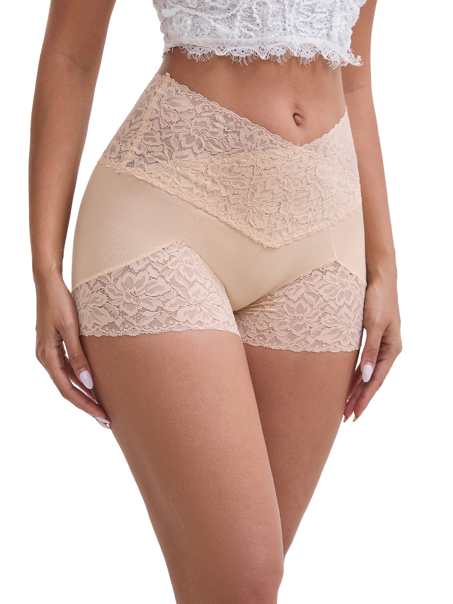 DARING DIVA Women's Lace Seamless Tummy Control Hip Lifting Panties M Apricot