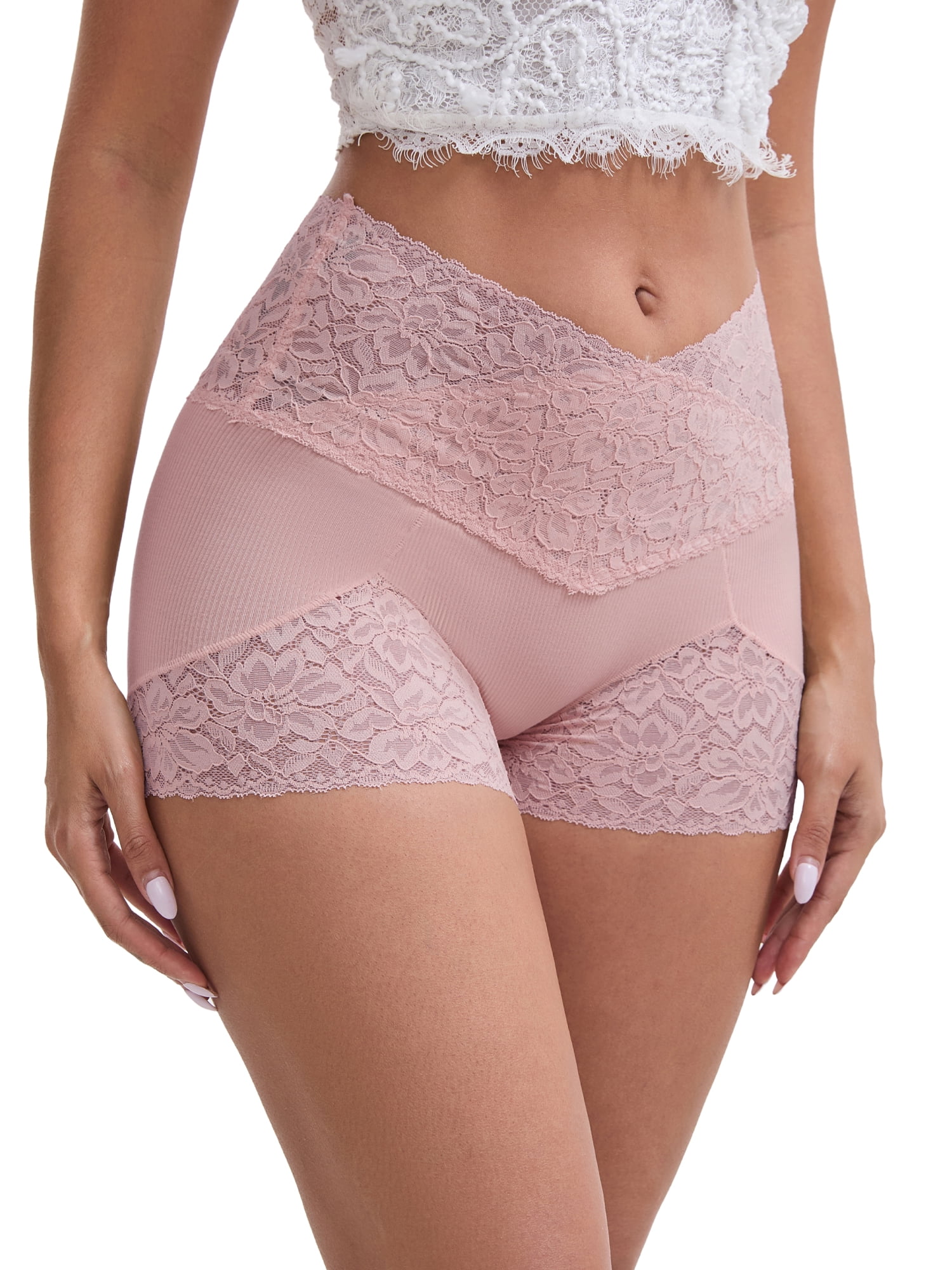 DARING DIVA Women's Lace Seamless Tummy Control Hip Lifting Panties M Pink