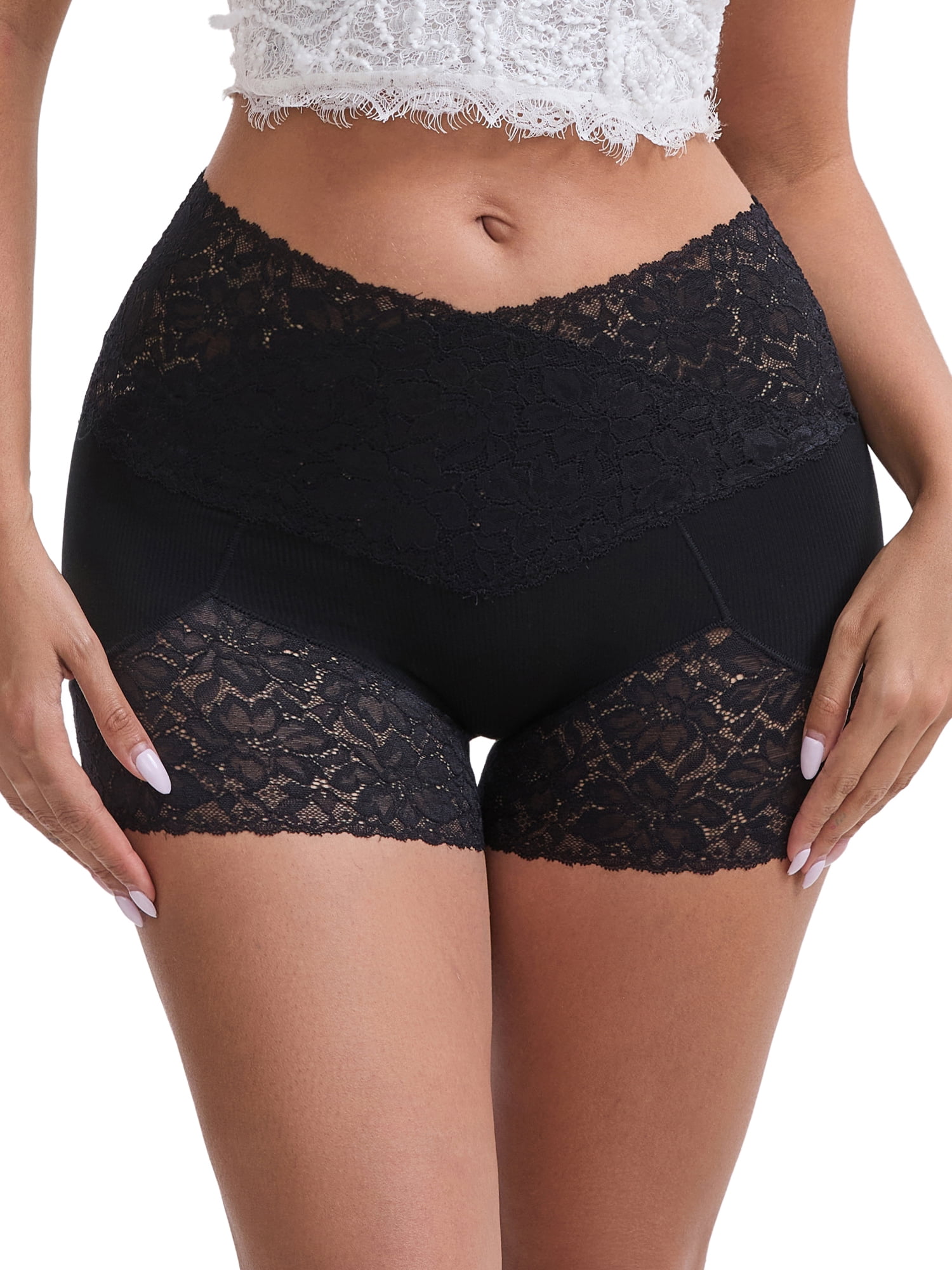 DARING DIVA Women's Lace Seamless Tummy Control Hip Lifting Panties S Black