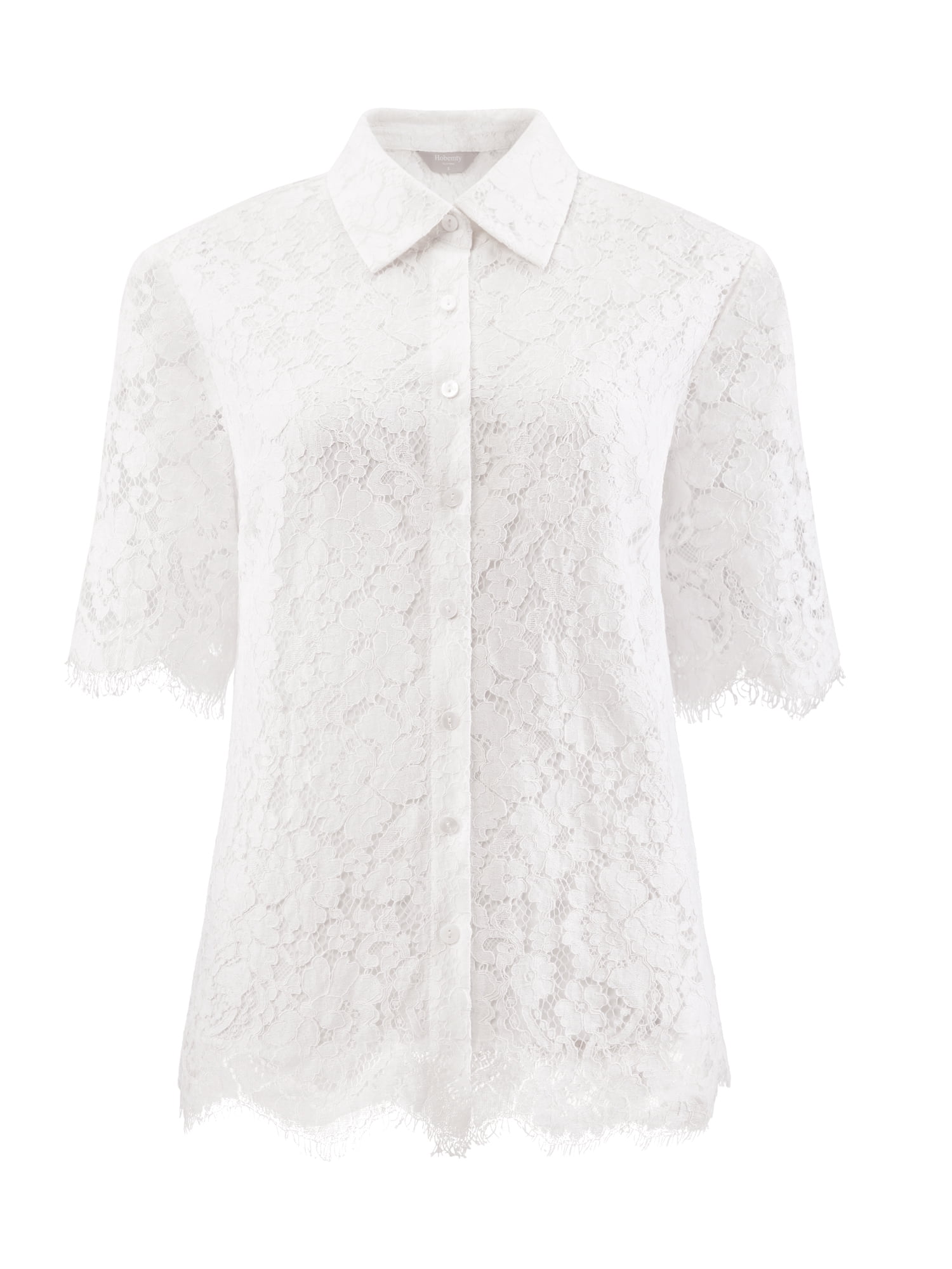 DARING DIVA Women's Lace Shirt Work Mesh Sheer Floral Business Casual Top XL White