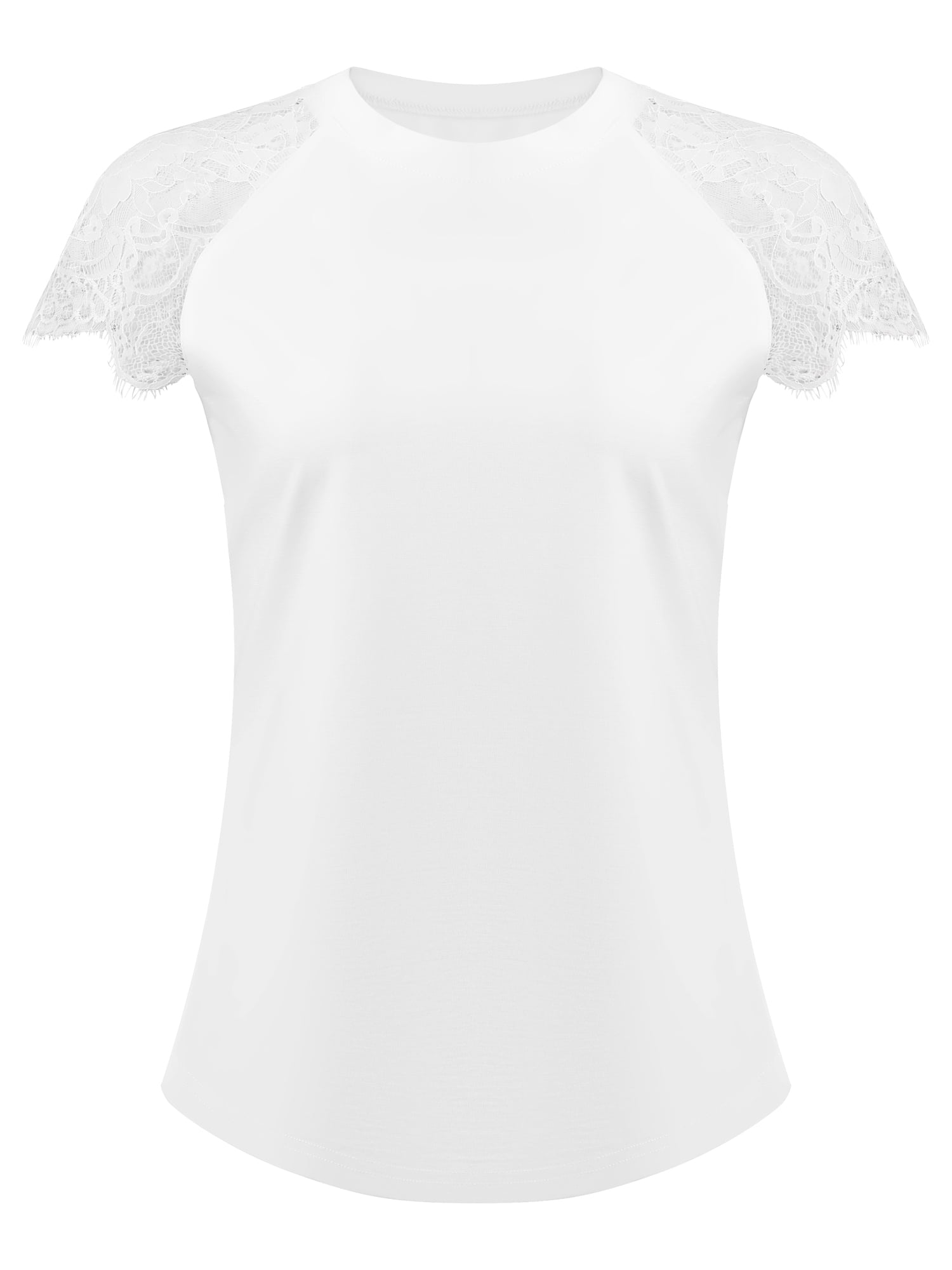 DARING DIVA Women's Lace Short Sleeve Tops 2026 Casual Summer Blouse Tee Shirt L White