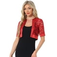 thumbnail image 1 of DARING DIVA Women's Lace Shrug Bolero Satin Panel Crop Cardigans M Red, 1 of 5