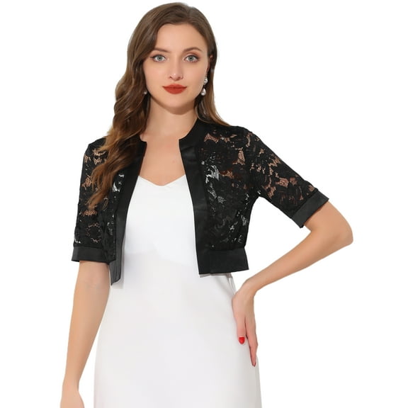 DARING DIVA Women's Lace Shrug Bolero Satin Panel Crop Cardigans XL Black