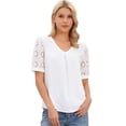 thumbnail image 1 of DARING DIVA Women's Lace Sleeve Blouses V Neck Cutout Short Sleeve Dressy Tops XS White, 1 of 6