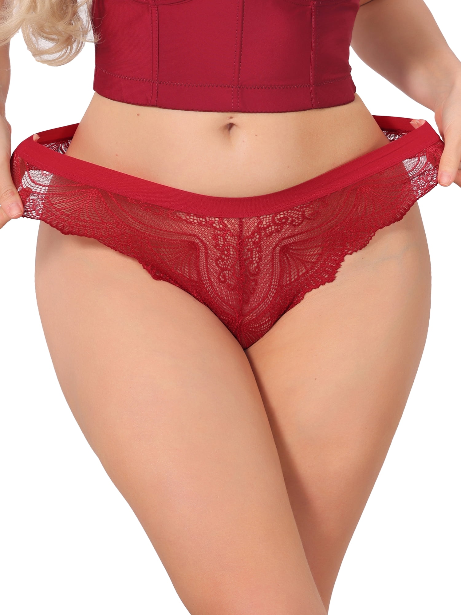 DARING DIVA Women's Lace Thong with Bow Detail Low Rise Soft Bikini Underwear S Red