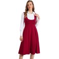 thumbnail image 1 of DARING DIVA Women's Lace Trim Button Overalls Midi Vintage Pinafore Dress L Red, 1 of 6