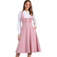 thumbnail image 1 of DARING DIVA Women's Lace Trim Button Overalls Midi Vintage Pinafore Dress XS Pink, 1 of 6