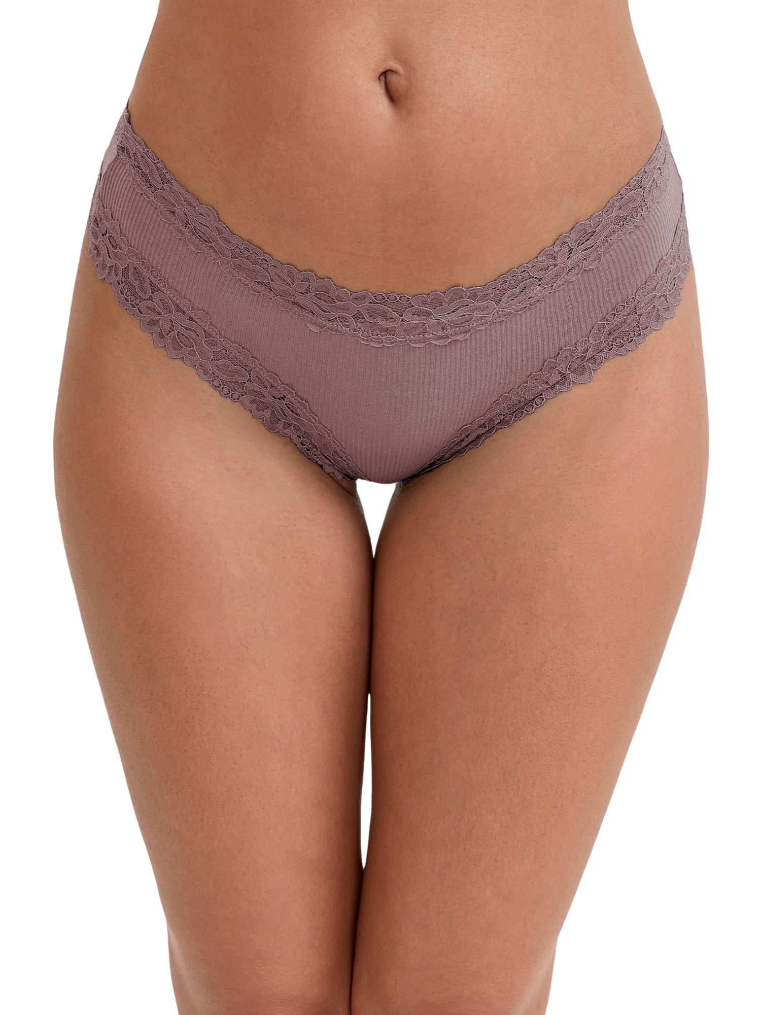 DARING DIVA Women's Lace Trim Cotton Ribbed Hipster Mid Waisted Panty XL Khaki