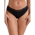 thumbnail image 1 of DARING DIVA Women's Lace Trim Cotton Ribbed Hipster Mid Waisted Panty S Black, 1 of 6