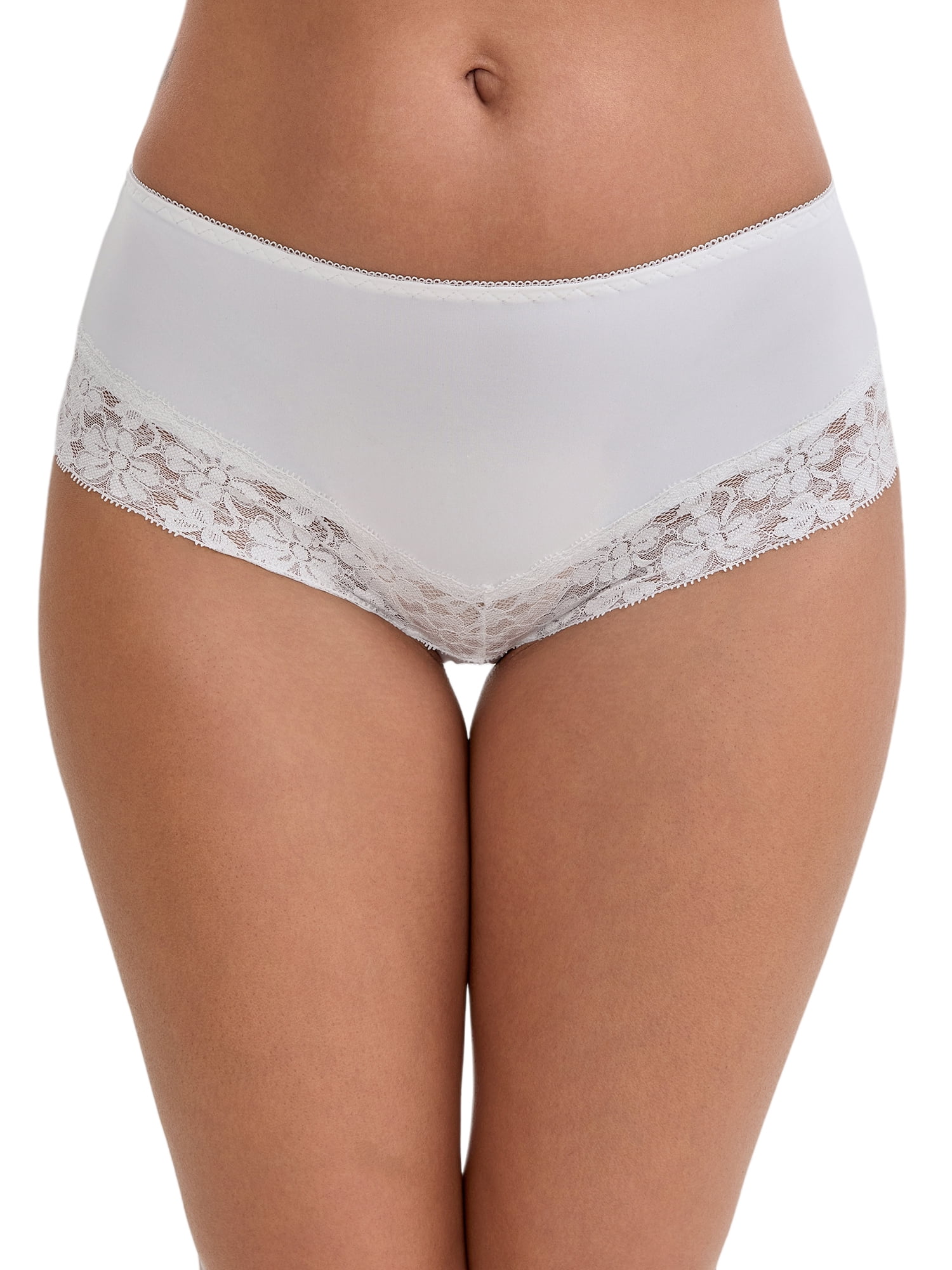 DARING DIVA Women's Lace Trim Ice Silk Mid Rise Breathable Briefs S White