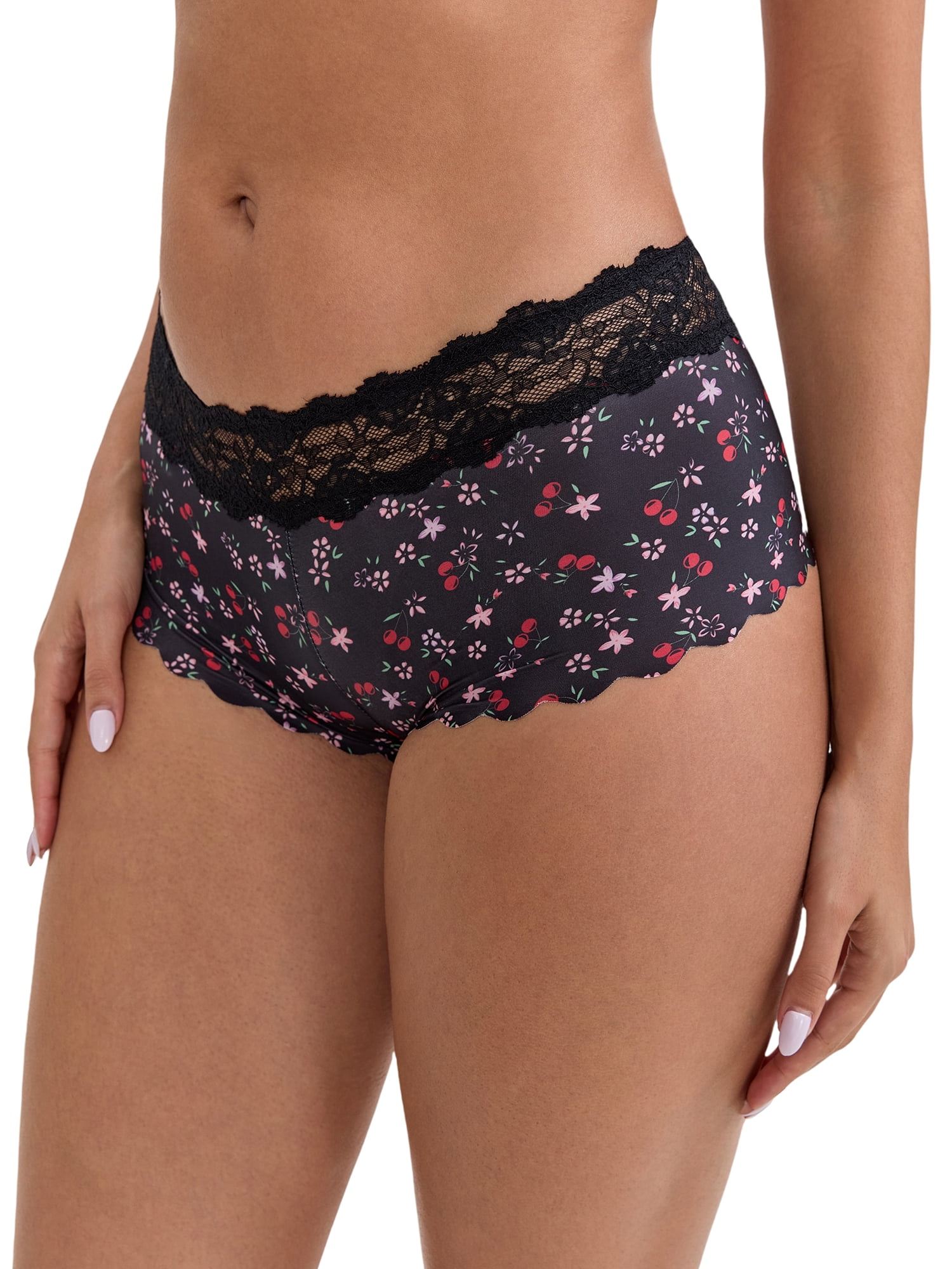 DARING DIVA Women's Lace Trim Mid-Waisted Seamless Butt Lifting Boyshorts M Red