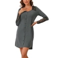 thumbnail image 1 of DARING DIVA Women's Lace Trim Pajama Dress V-Neck Long Sleeve Nightgowns L Gray, 1 of 6