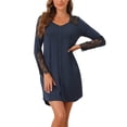 thumbnail image 1 of DARING DIVA Women's Lace Trim Pajama Dress V-Neck Long Sleeve Nightgowns S Navy, 1 of 6