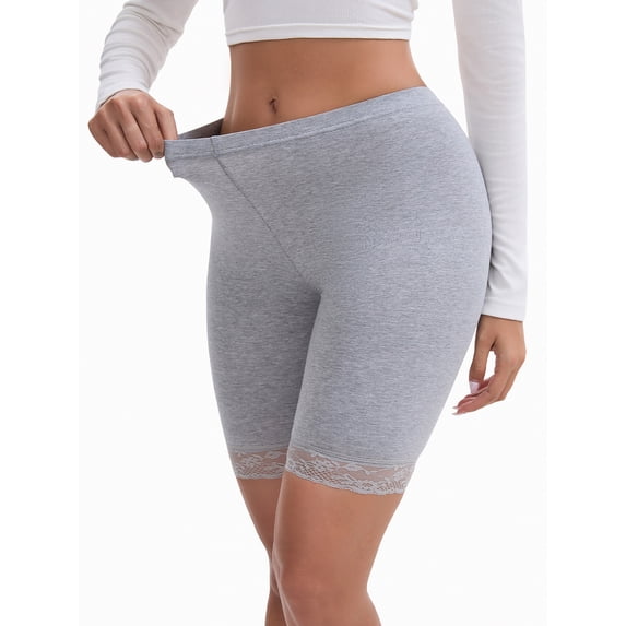 DARING DIVA Women's Lace Trim Soft Control Panties Mid Thigh Slimmer S Gray