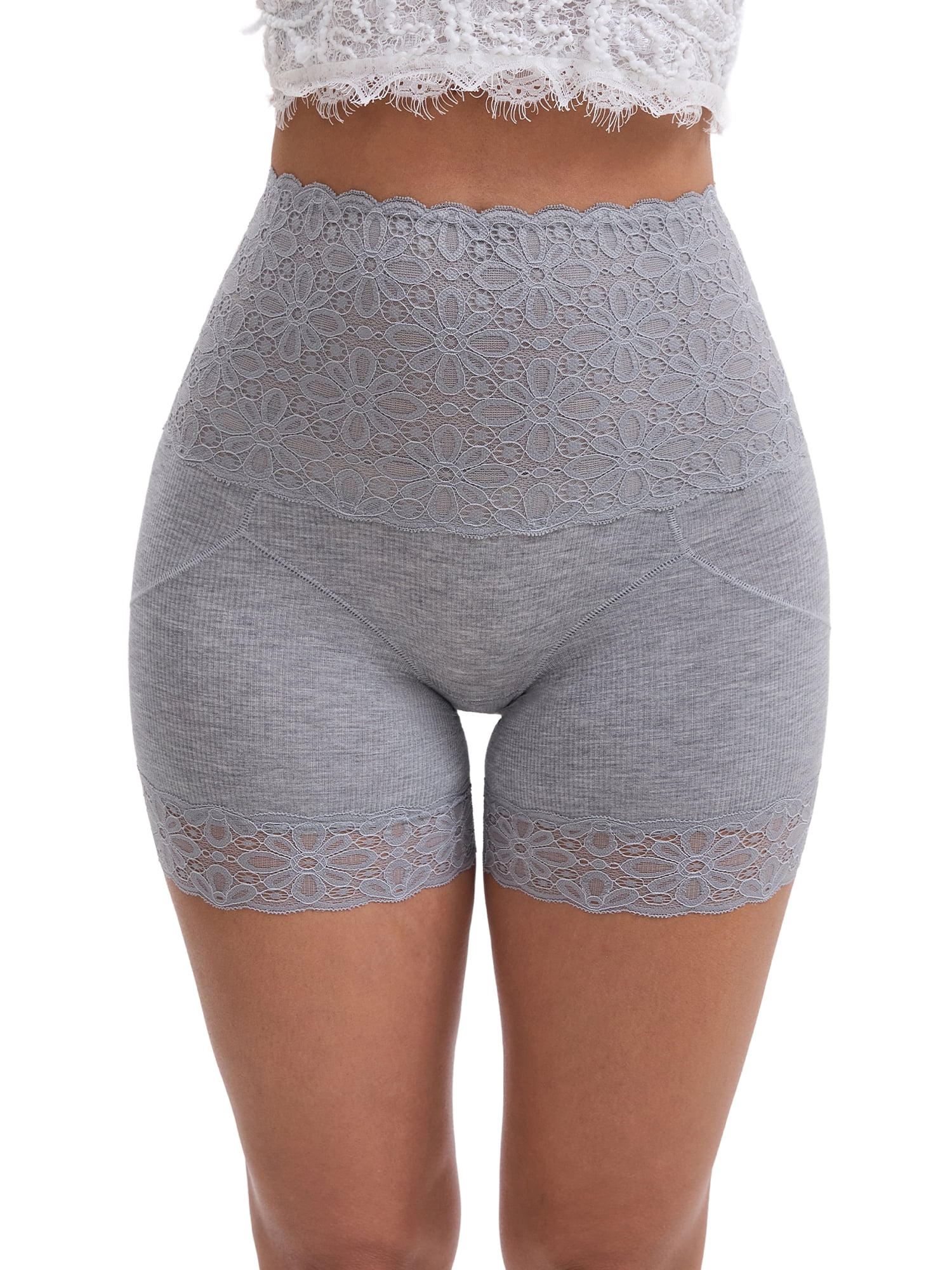 Daring Diva Women's Lace Trim Tummy Control Slip Shapewear Panties XL Gray