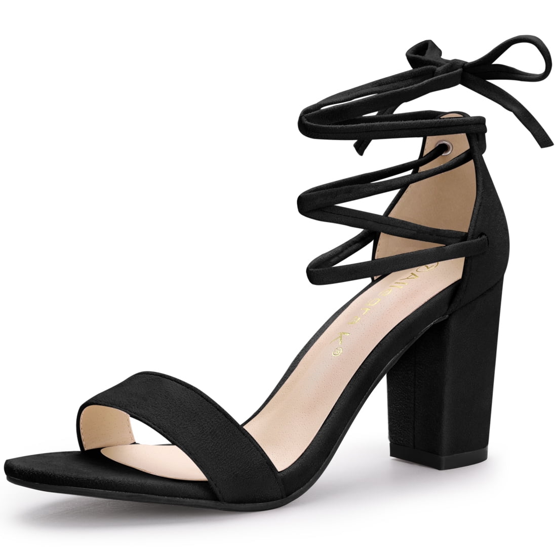 DARING DIVA Women's Lace Up Chunky Strappy High Heels Sandal Black 9.5