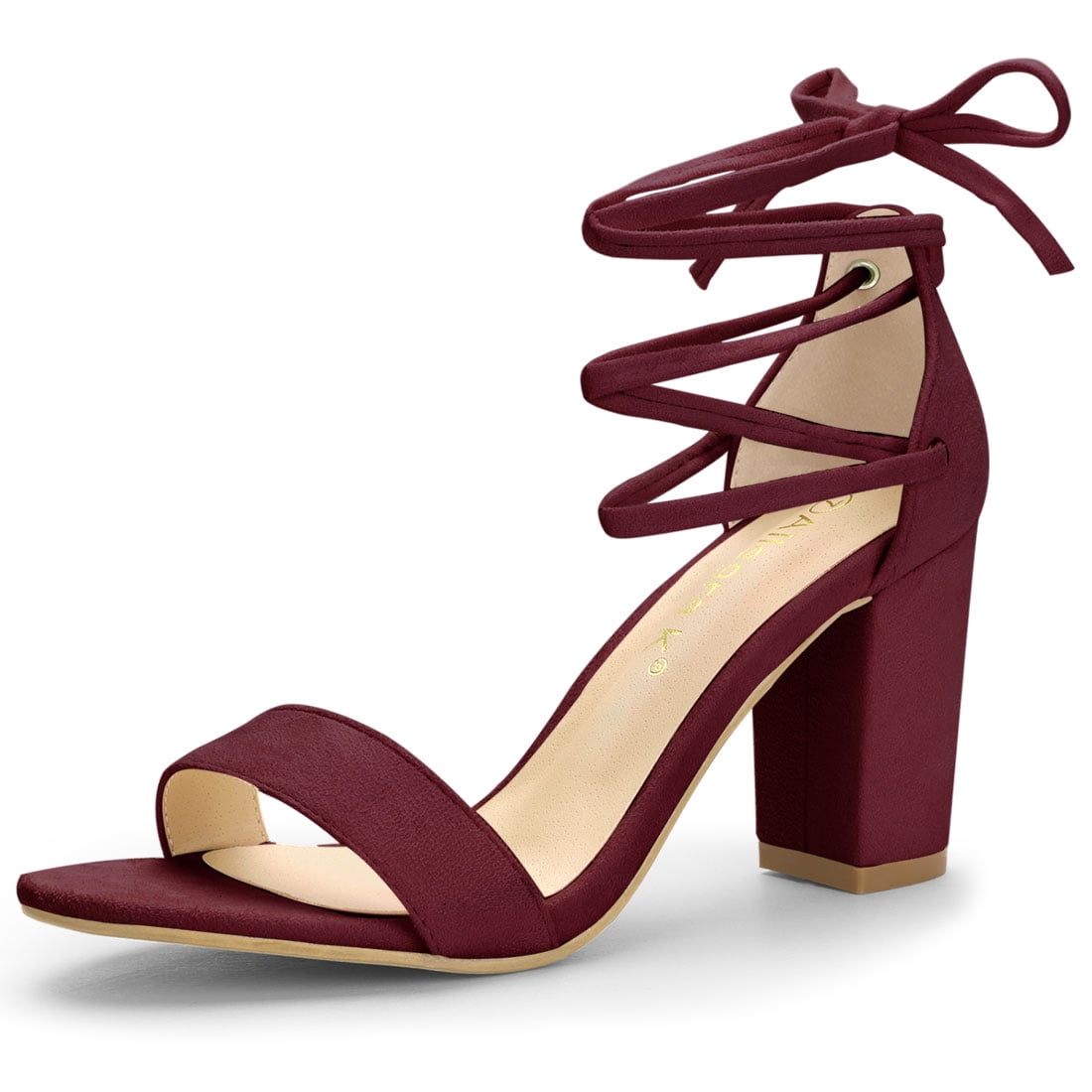 DARING DIVA Women's Lace Up Chunky Strappy High Heels Sandal Burgundy 8