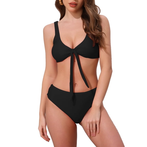 DARING DIVA Women's Lace Up Decoration Push Up Bikini Sets Small Black