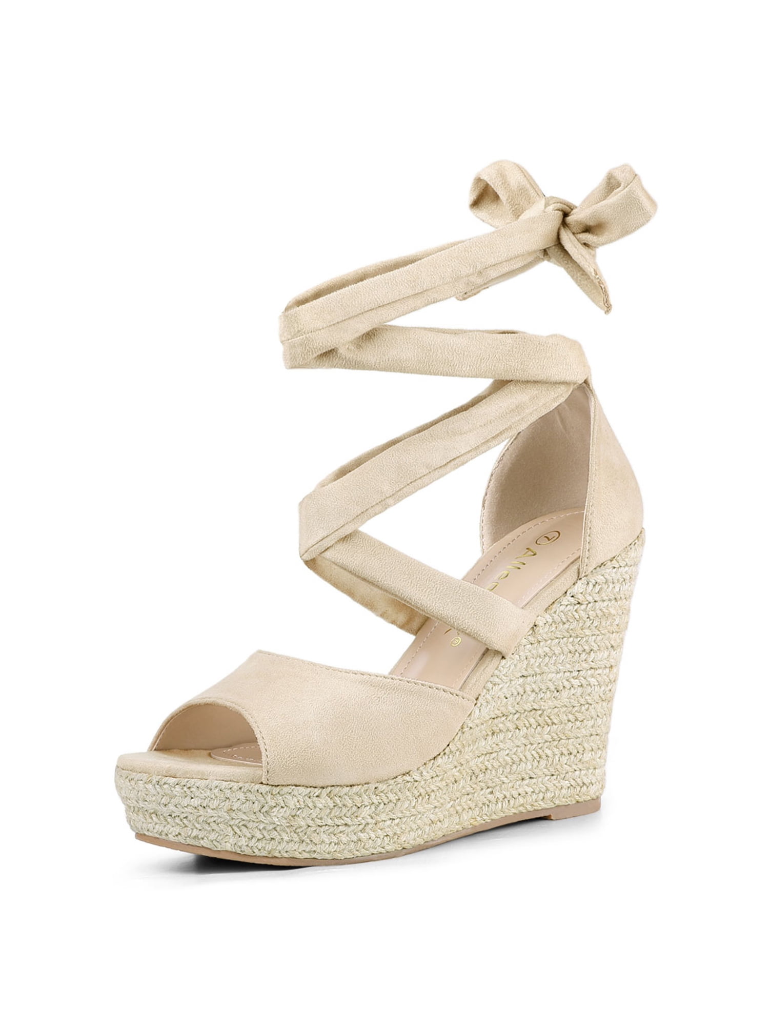 DARING DIVA Women's Lace Up Espadrilles Platform Wedges Sandals Beige 7.5