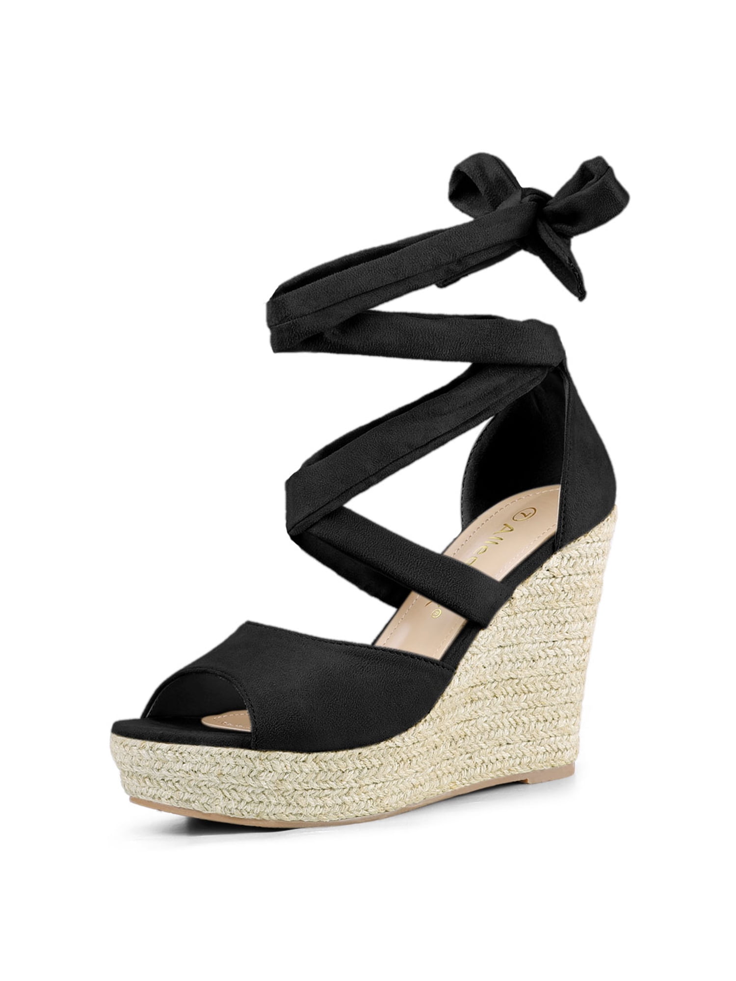 DARING DIVA Women's Lace Up Espadrilles Platform Wedges Sandals Black 9