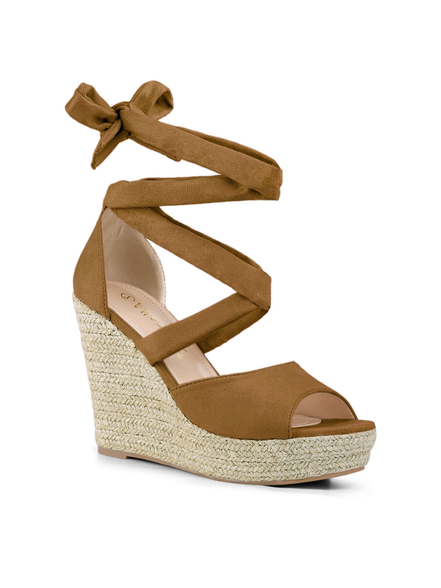 DARING DIVA Women's Lace Up Espadrilles Platform Wedges Sandals Brown 7.5