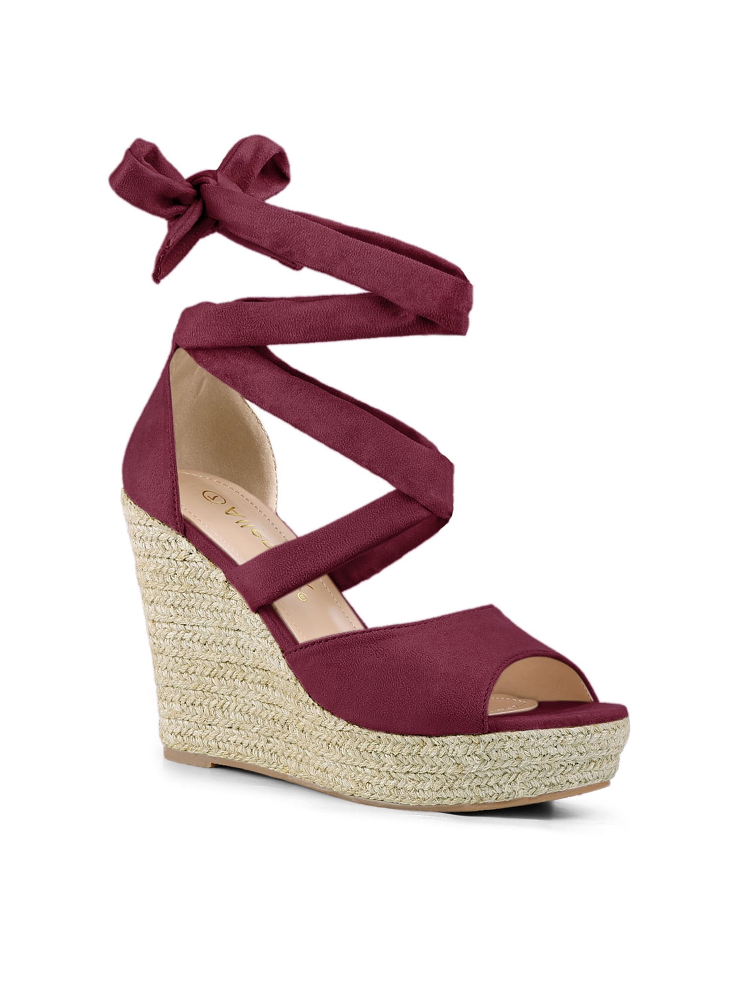 DARING DIVA Women's Lace Up Espadrilles Platform Wedges Sandals Burgundy 10