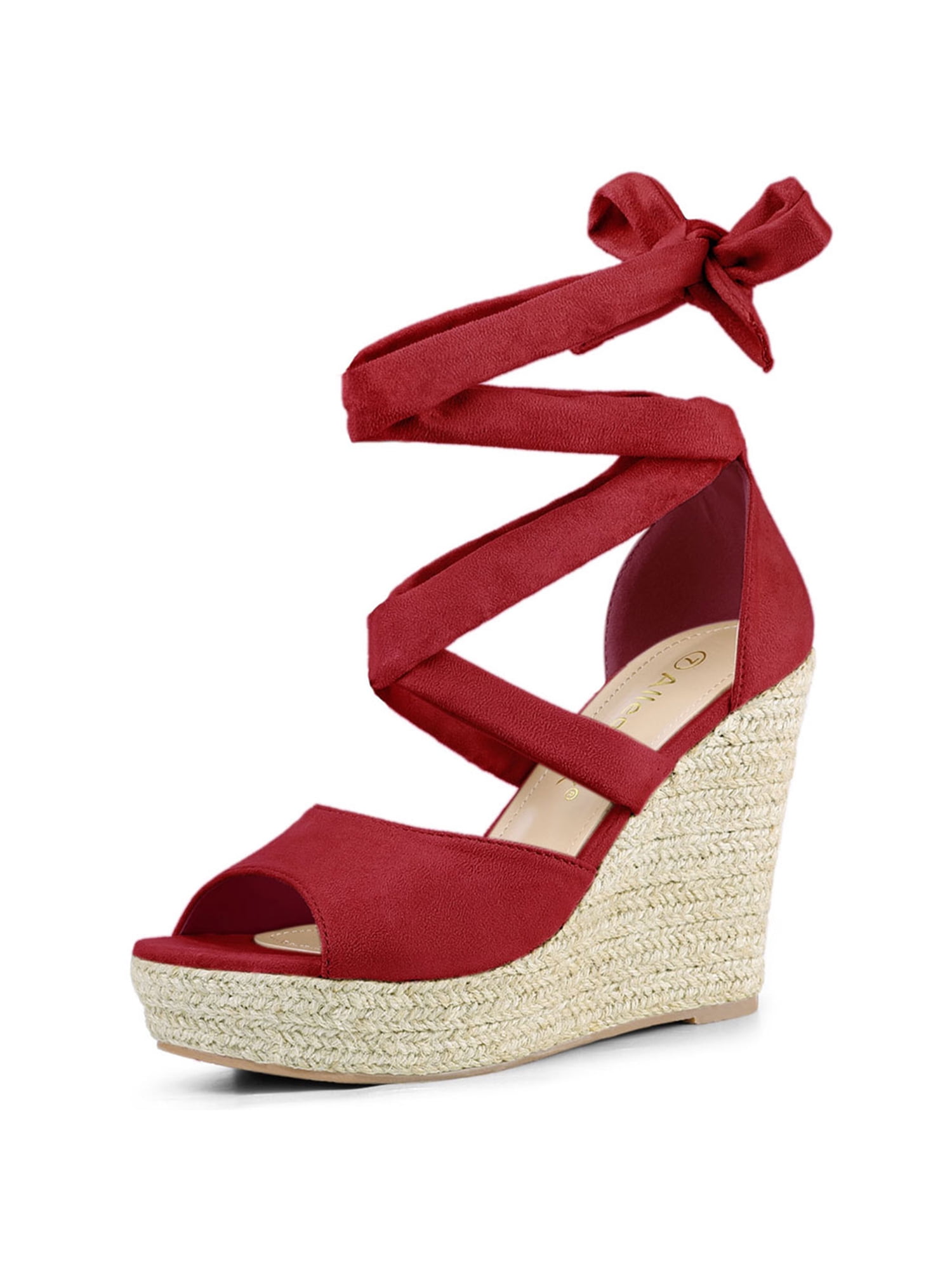 DARING DIVA Women's Lace Up Espadrilles Platform Wedges Sandals Red 10