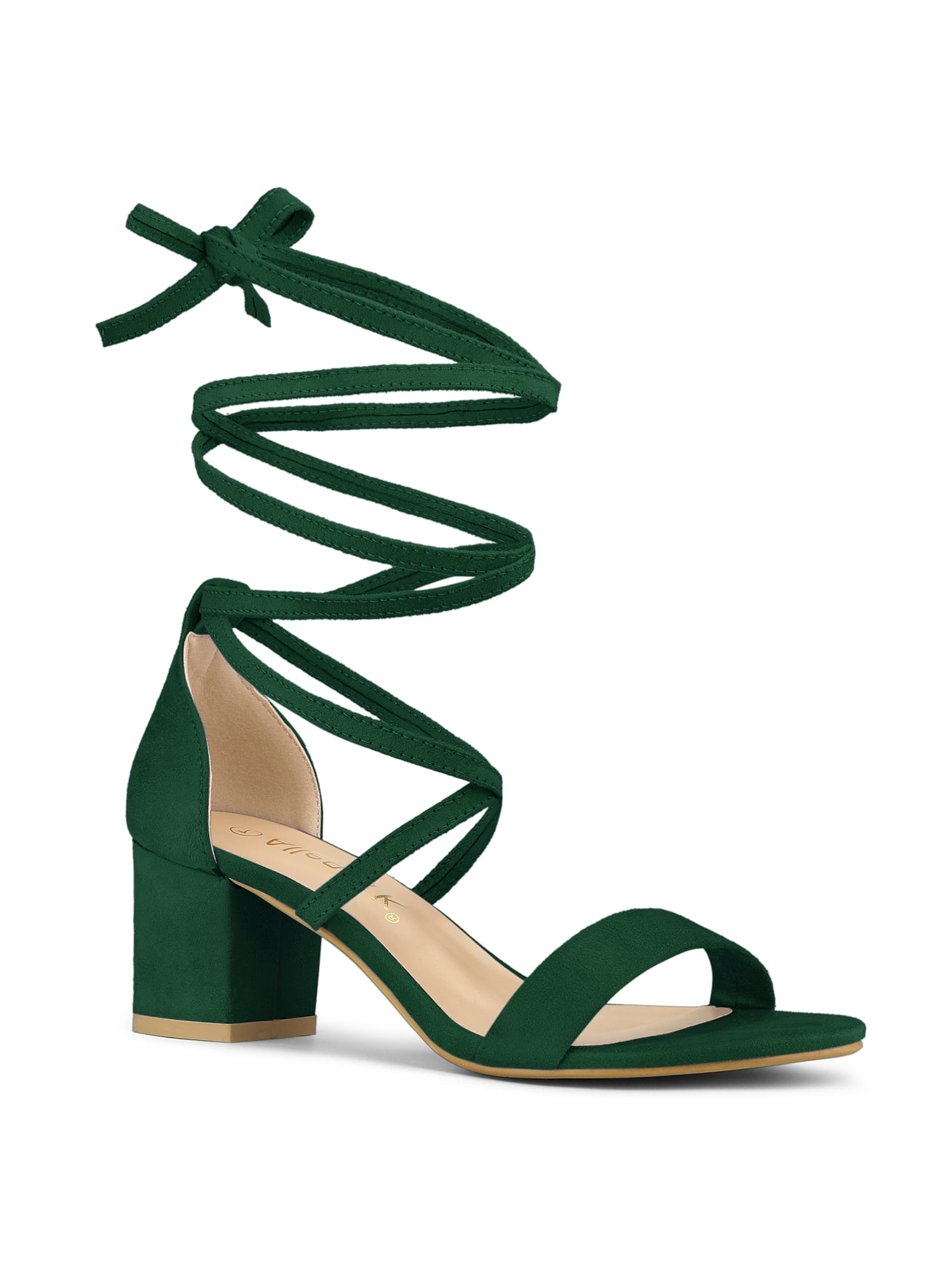 DARING DIVA Women's Lace Up Mid Chunky Heeled Sandals Green 9