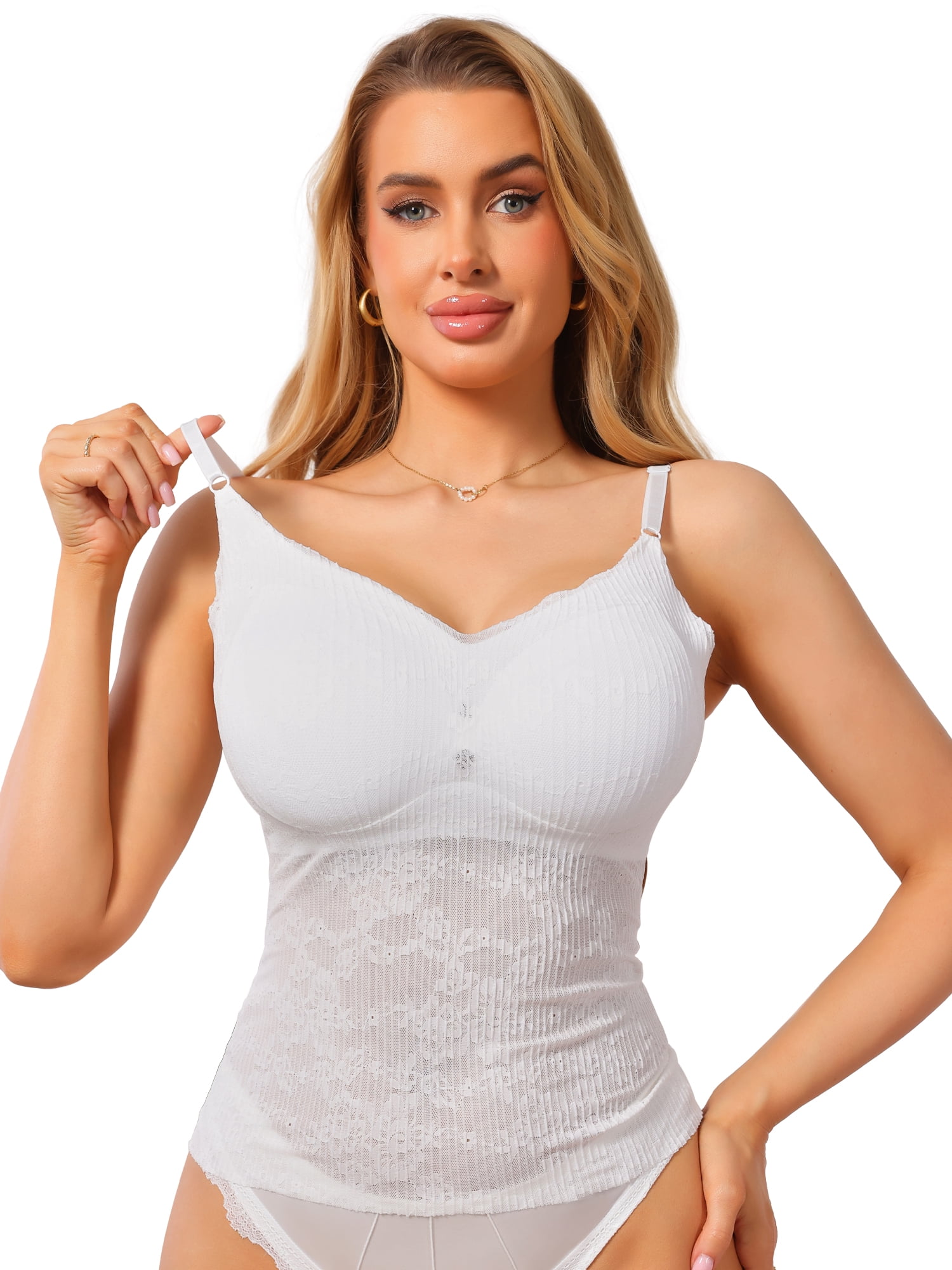 DARING DIVA Women's Lace V Neck Spaghetti Strap Slim Fit Cami Tank Small White