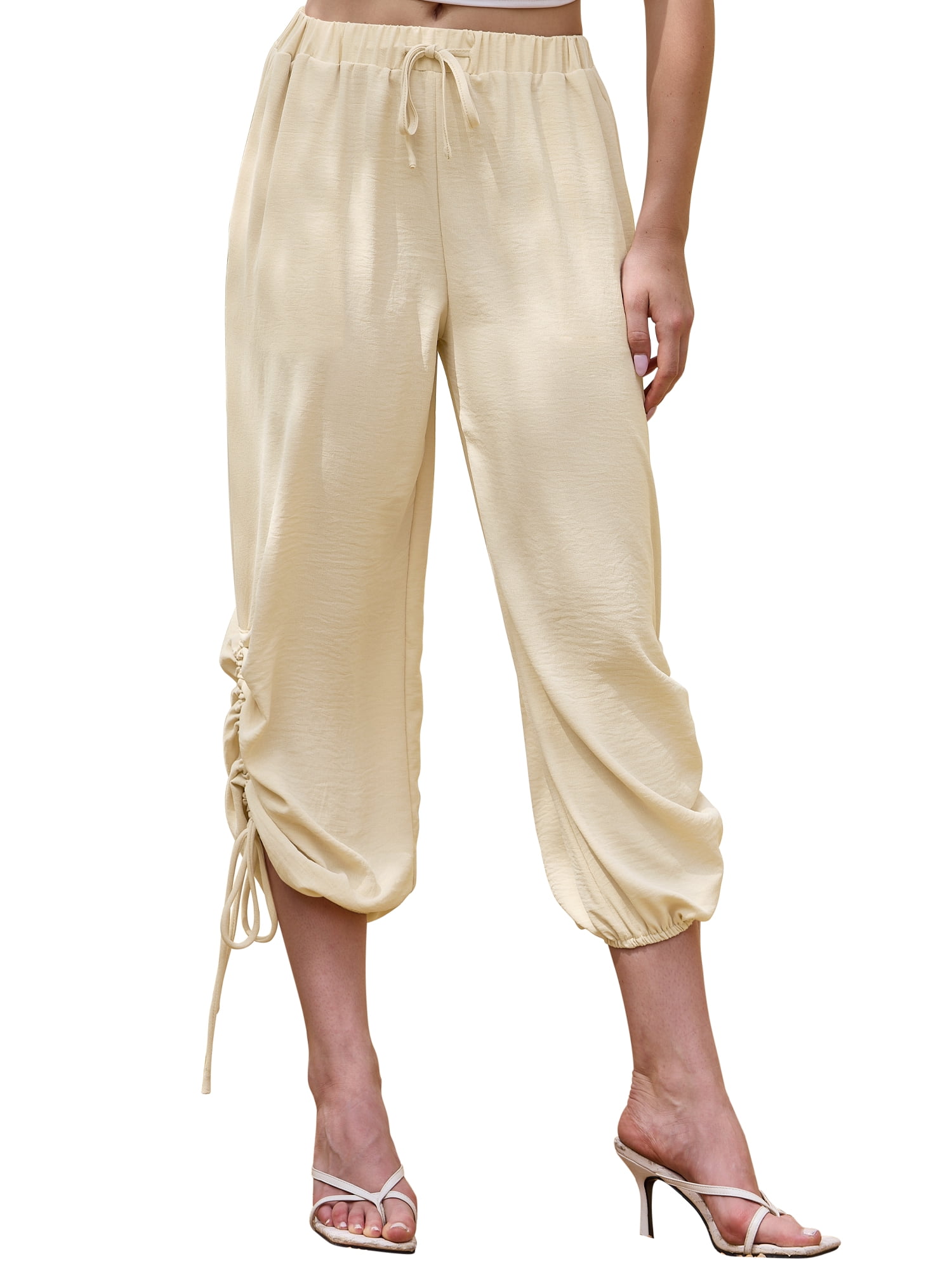 DARING DIVA Women's Lantern Cropped Wide Leg Pants X-Small Apricot