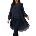 thumbnail image 1 of DARING DIVA Women's Lantern High Low Asymmetrical Irregular Hem Blouse Tops L Dark Blue, 1 of 6