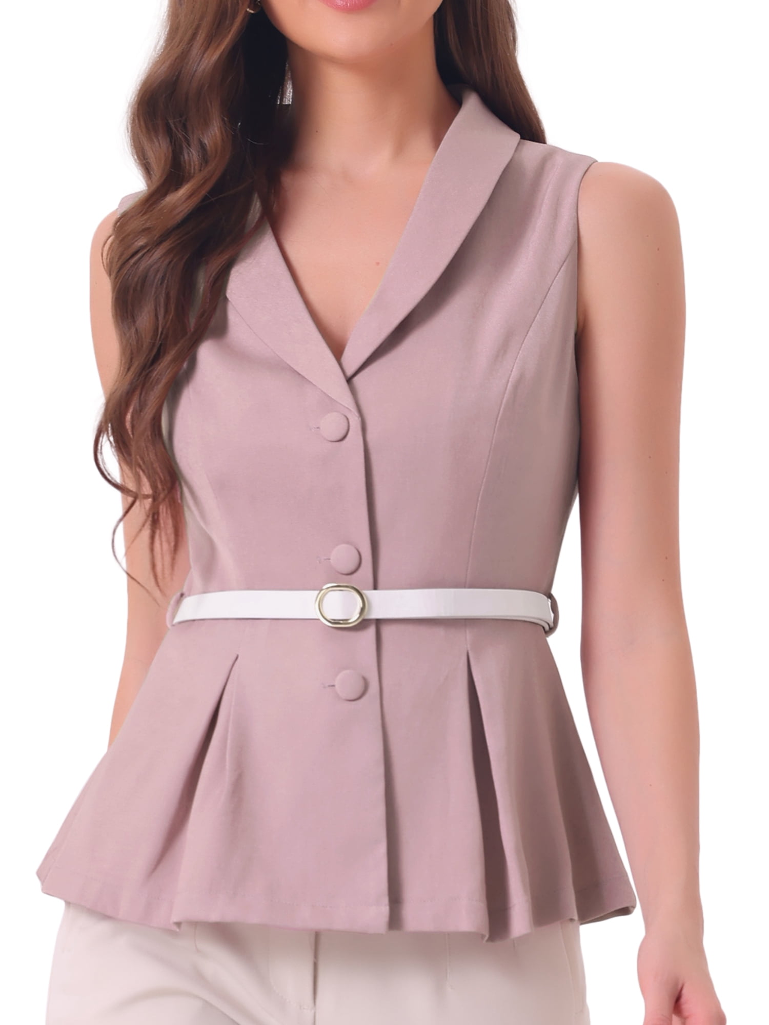 DARING DIVA Women's Lapel Collar Button Down Sleeveless Blazer S Grey Pink