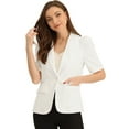 thumbnail image 1 of DARING DIVA Women's Lapel Collar Buttoned Summer Office Jacket XS White, 1 of 6