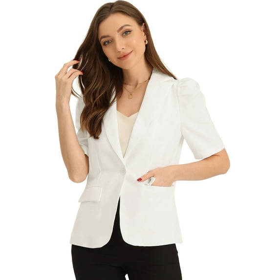 DARING DIVA Women's Lapel Collar Buttoned Summer Office Jacket XS White