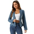 thumbnail image 1 of DARING DIVA Women's Lapel Collar Jean Jacket One Button Work Denim Blazer M Ice Blue, 1 of 6