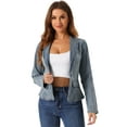 thumbnail image 1 of DARING DIVA Women's Lapel Collar Jean Jacket One Button Work Denim Blazer S Grey Blue, 1 of 6