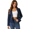 thumbnail image 1 of DARING DIVA Women's Lapel Collar Jean Jacket One Button Work Denim Blazer XS Deep Blue, 1 of 6